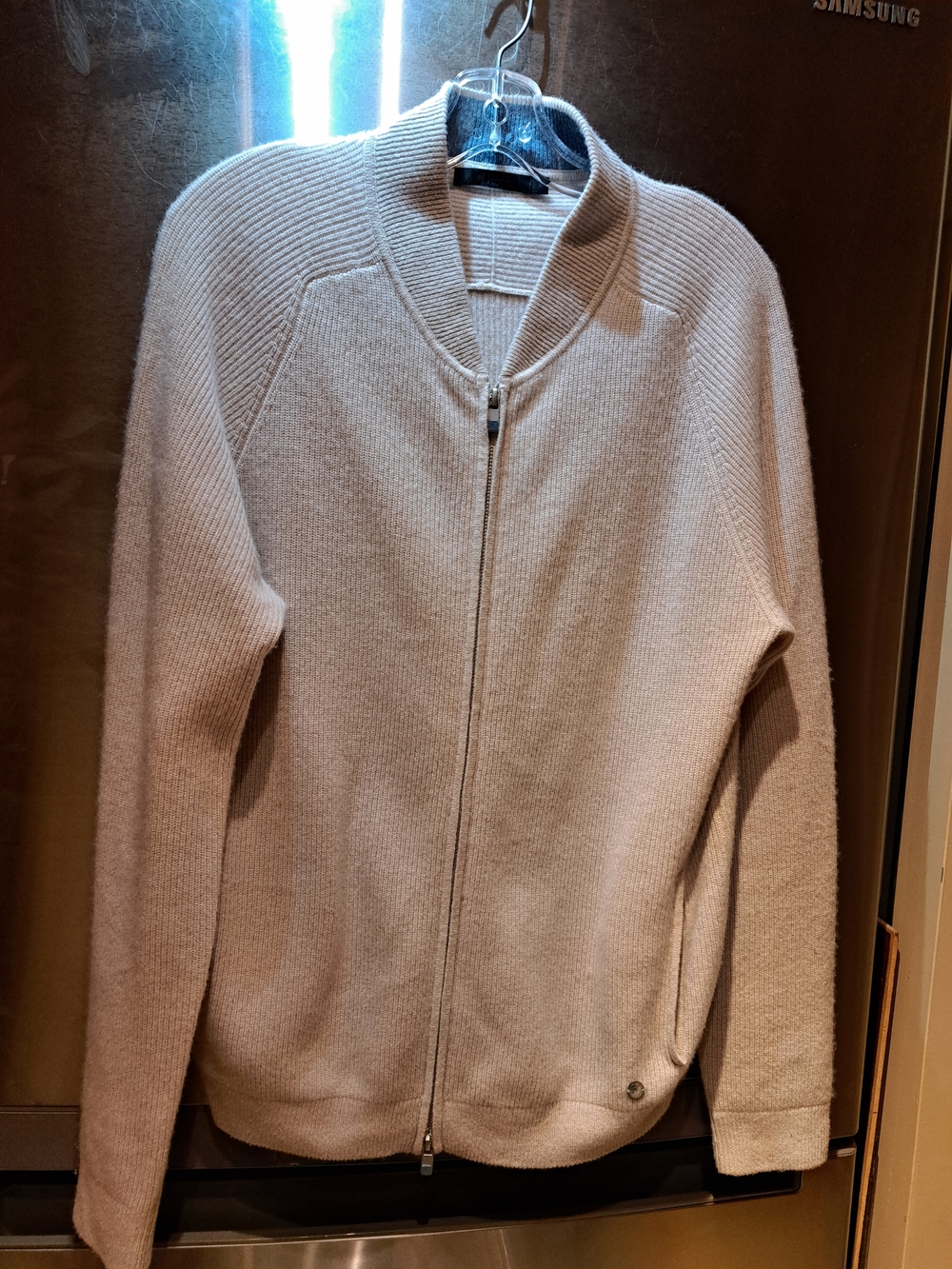 Raffi Men's Cream Zip-Up Ribbed Sweater Jacket 100%cachemire